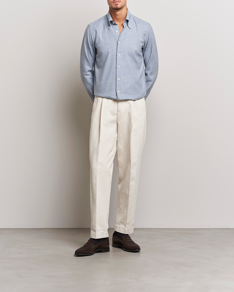 Homme | Chemises | 100Hands | Cotton Button Down Flannel Shirt Grey