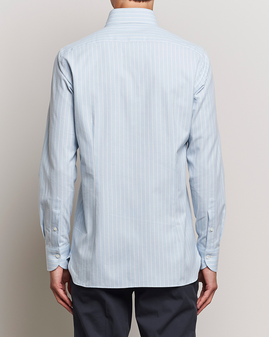 Homme | Chemises | 100Hands | Striped Cotton Flannel Shirt Light Blue