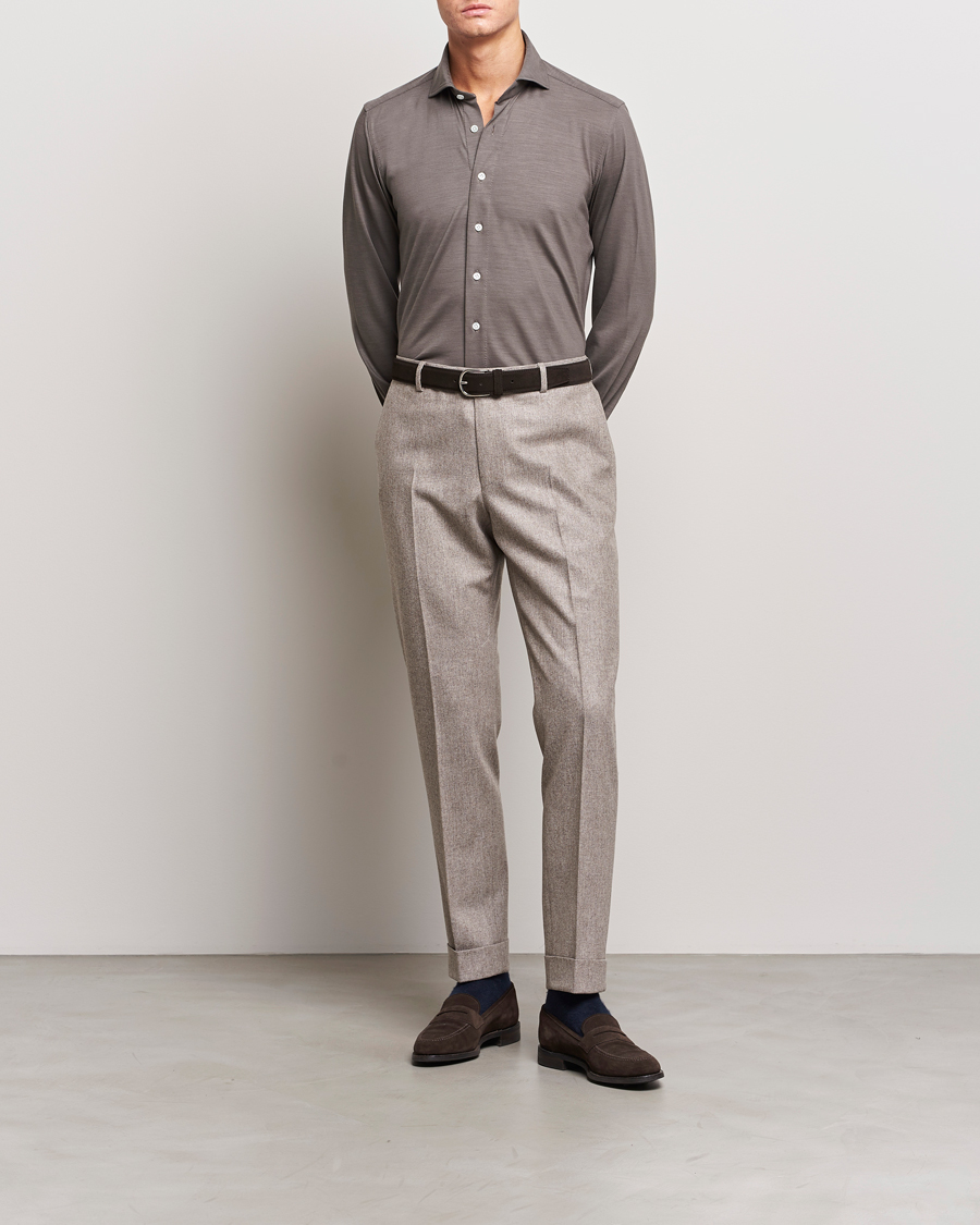 Homme | Chemises | 100Hands | Wool Cut Away Shirt Green Grey