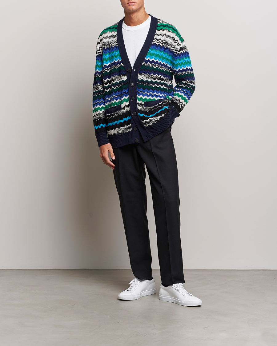 Homme | Pulls Et Tricots | Missoni | Chevron Wool Cardigan Black/Blue