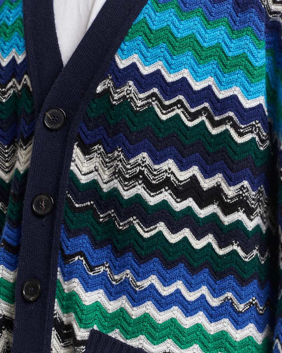Homme | Pulls Et Tricots | Missoni | Chevron Wool Cardigan Black/Blue
