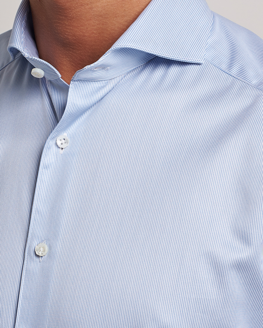 Homme | Chemises | Stenströms | 1899 Slim Supima Cotton Twill Stripe Shirt Blue