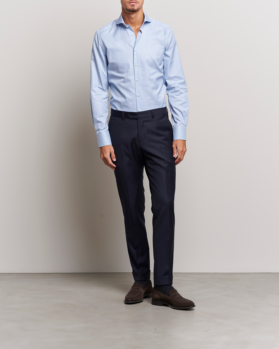 Homme | Sections | Stenströms | 1899 Slim Supima Cotton Houndtooth Shirt Blue