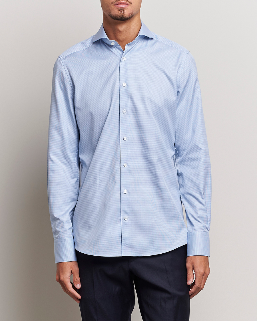 Homme | Stenströms | Stenströms | 1899 Slim Supima Cotton Houndtooth Shirt Blue