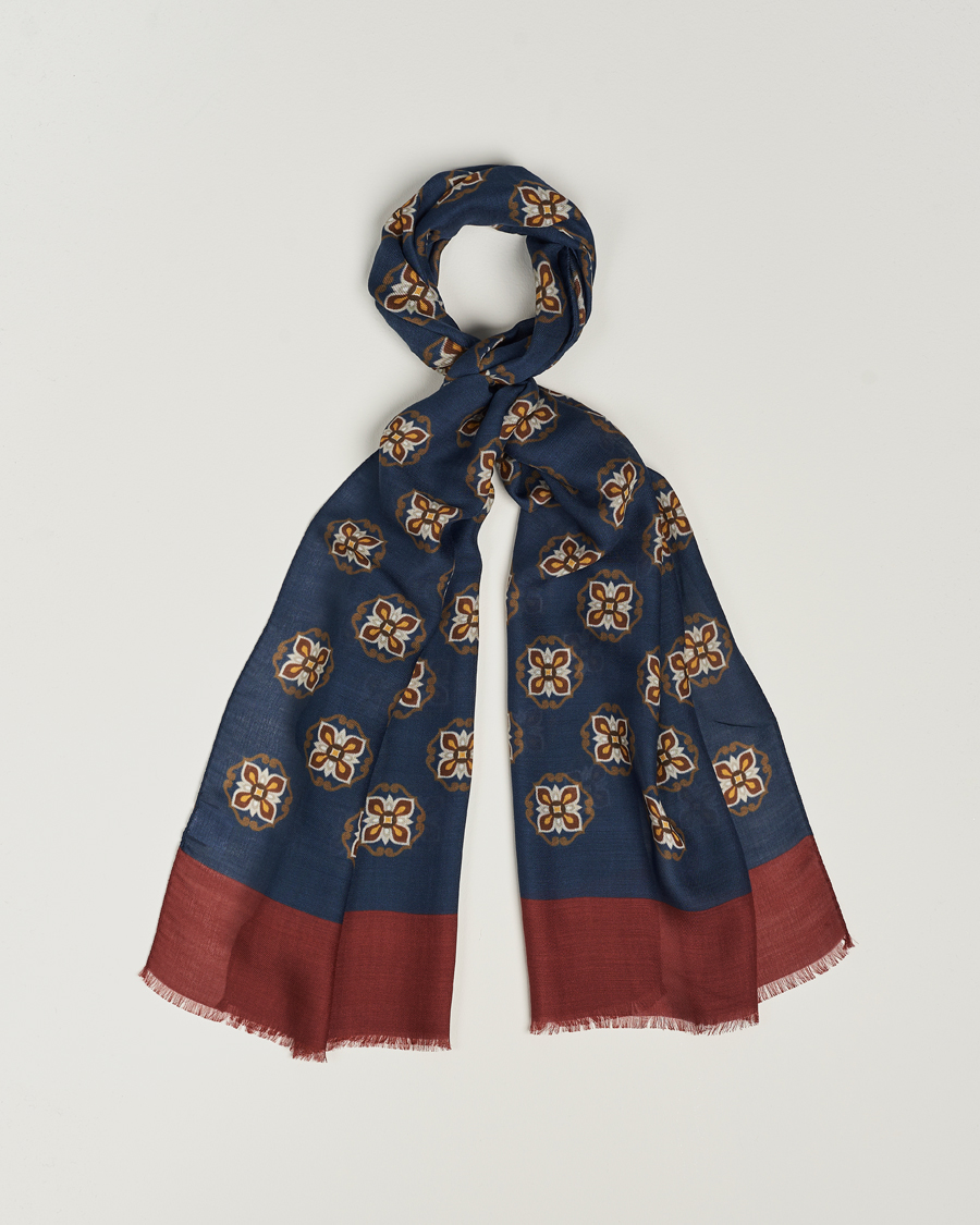 Homme | Altea Printed Medallion Wool Scarf Navy | Altea | Printed Medallion Wool Scarf Navy