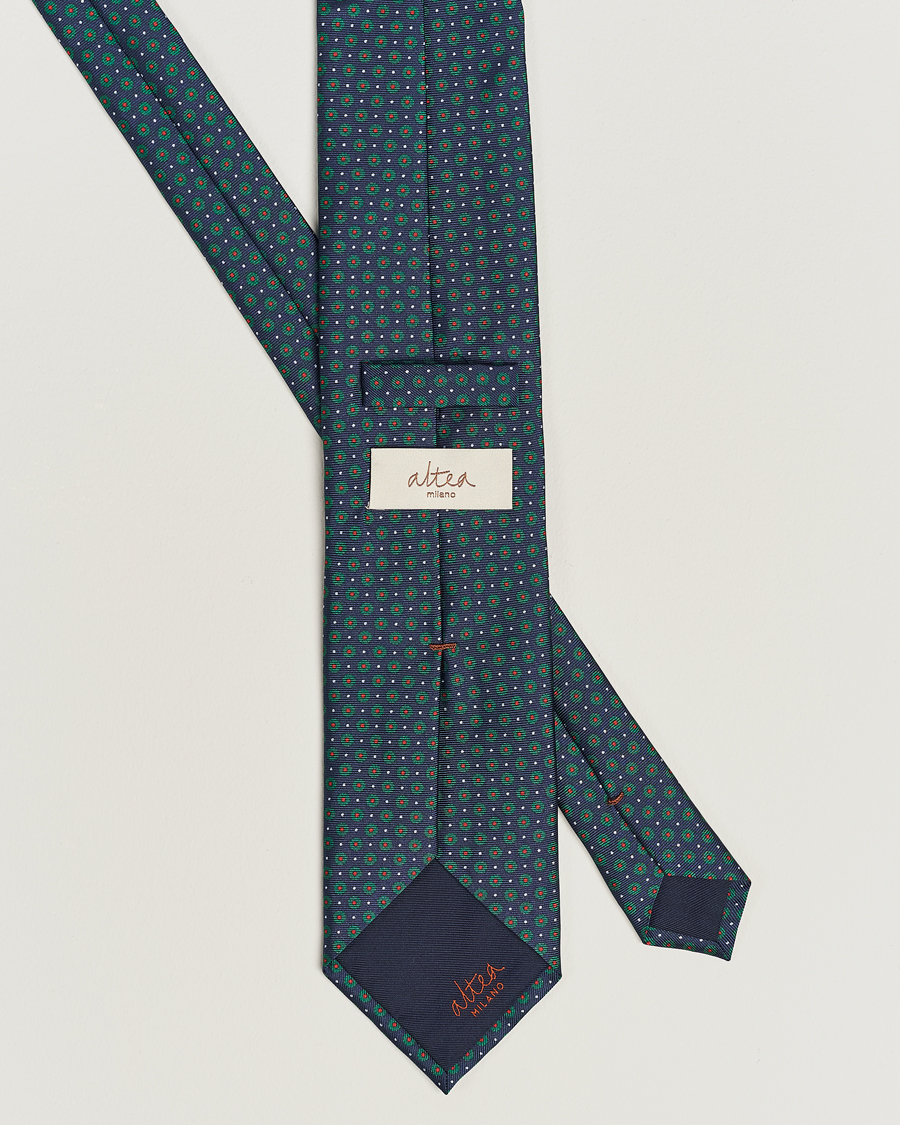Homme | Altea Printed Silk Tie Navy/Green | Altea | Printed Silk Tie Navy/Green