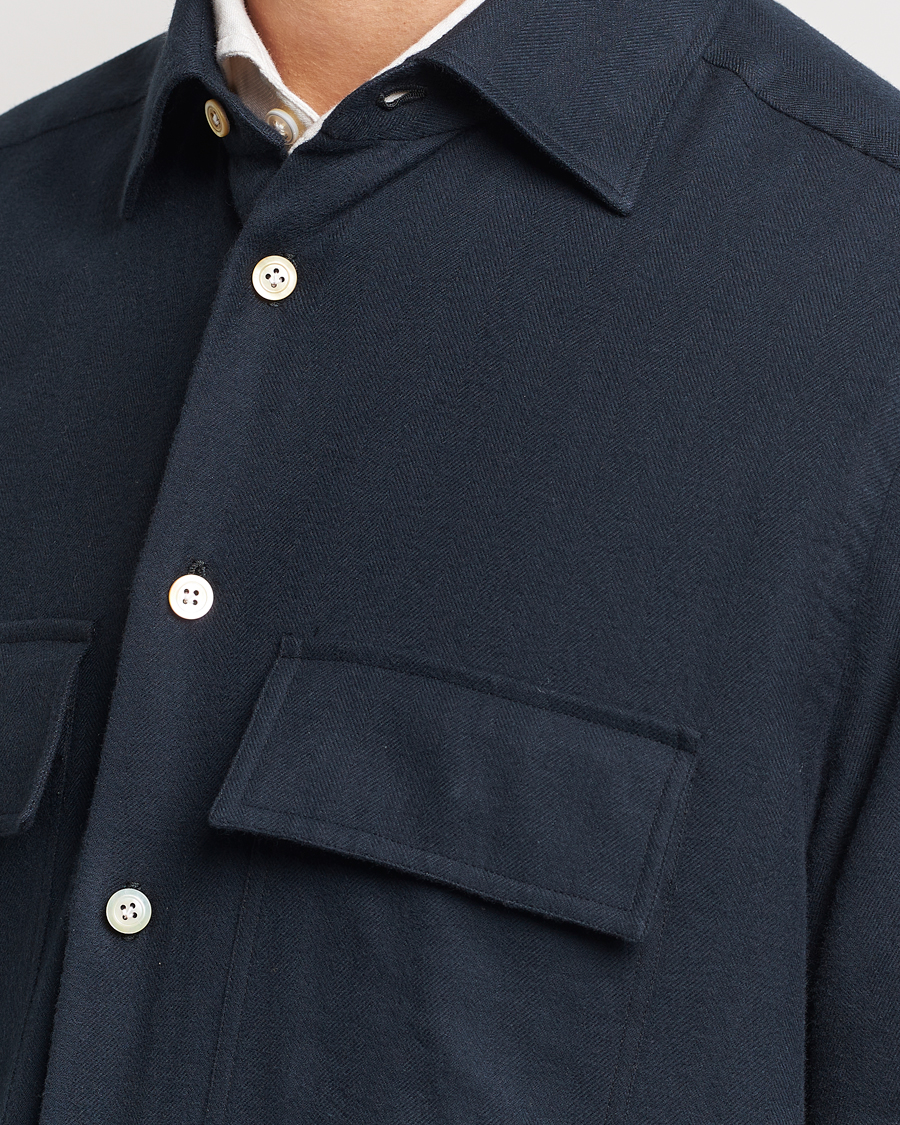 Homme | Chemises | Kiton | Herringbone Flannel Overshirt Midnight