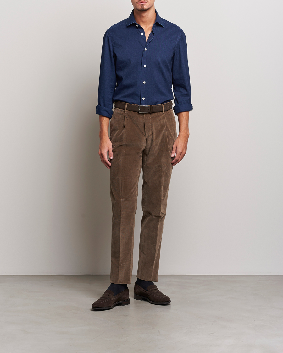 Homme | Chemises | Kiton | Slim Fit Denim Shirt Dark Blue Wash