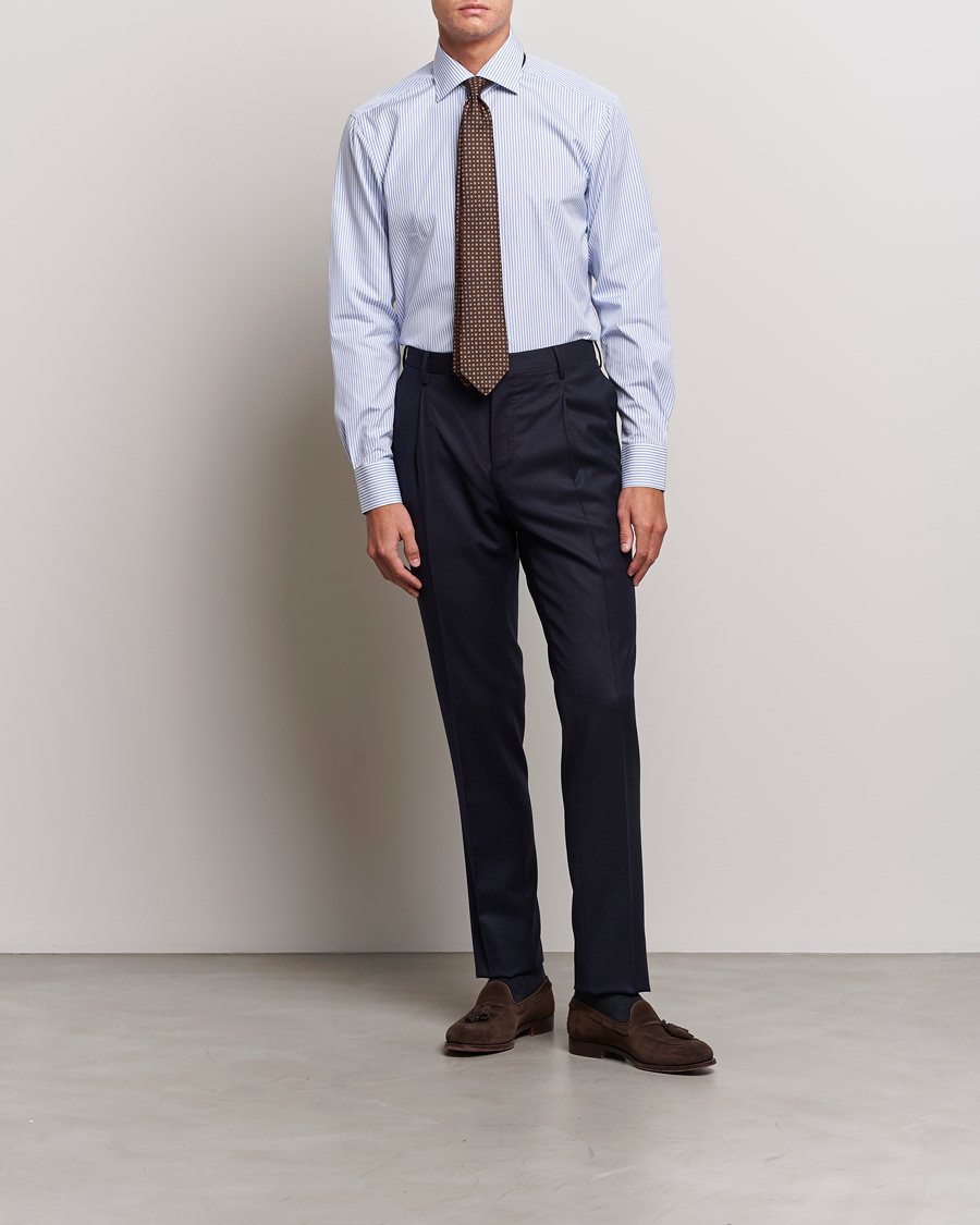 Homme | Chemises | Kiton | Slim Fit Striped Poplin Shirt Light Blue