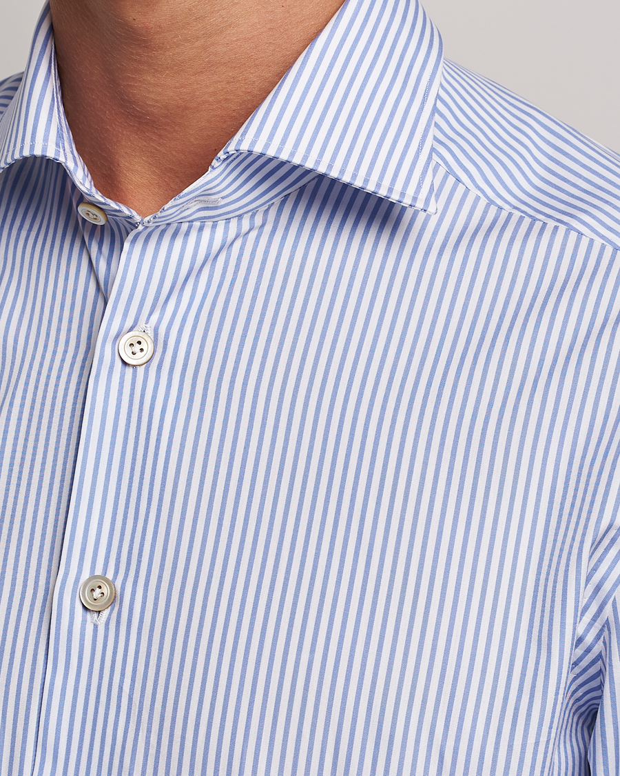 Homme | Chemises | Kiton | Slim Fit Striped Poplin Shirt Light Blue