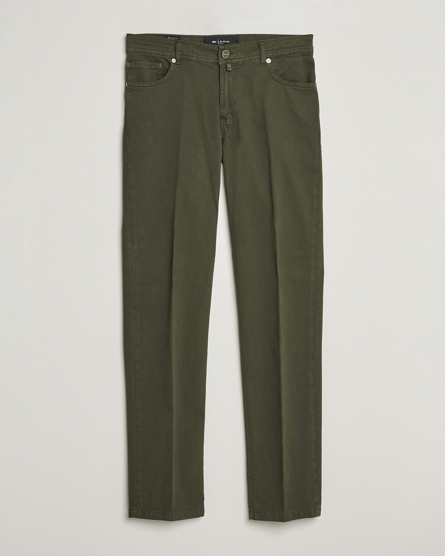 Homme | Pantalons | Kiton | Slim Fit Cashmere/Cotton 5-Pocket Pants Dark Green