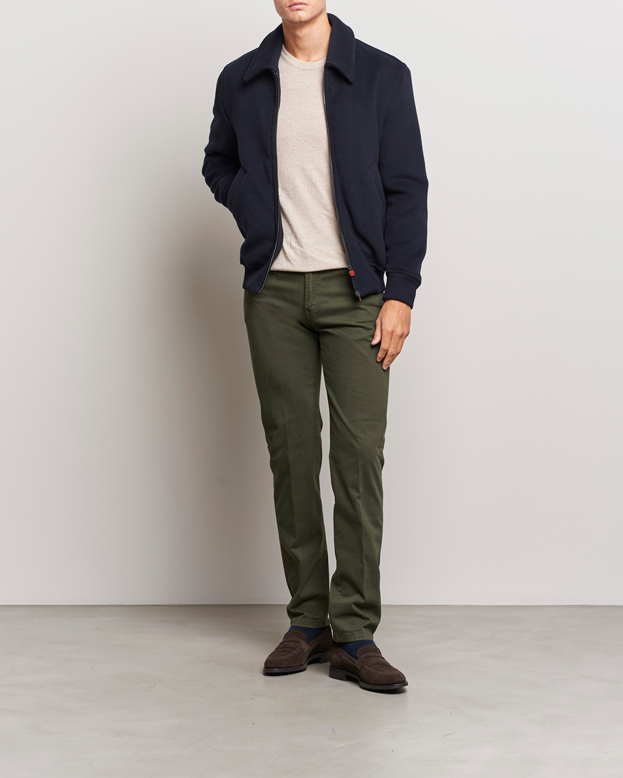Homme | Pantalons | Kiton | Slim Fit Cashmere/Cotton 5-Pocket Pants Dark Green