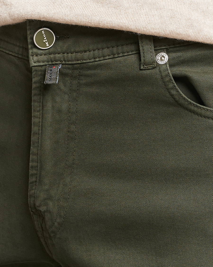 Homme | Pantalons | Kiton | Slim Fit Cashmere/Cotton 5-Pocket Pants Dark Green
