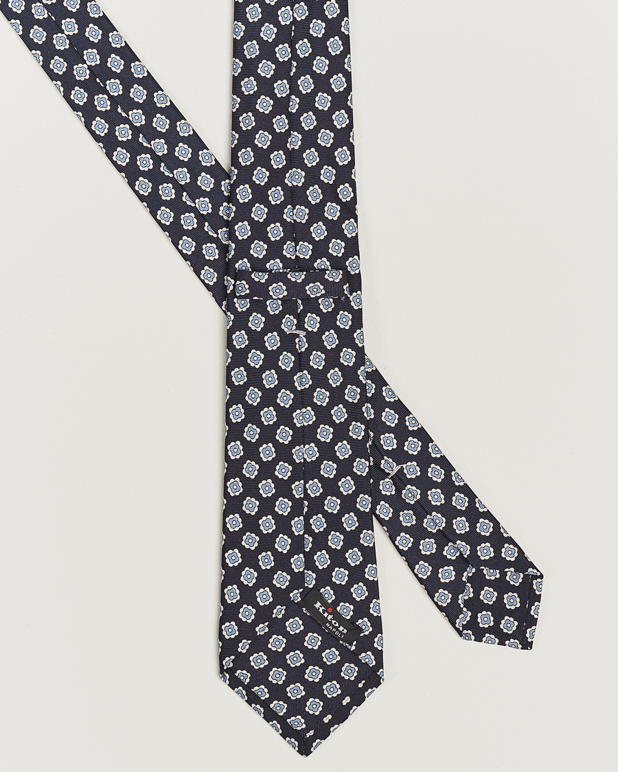 Homme | Kiton Flower Print Silk Tie Navy | Kiton | Flower Print Silk Tie Navy