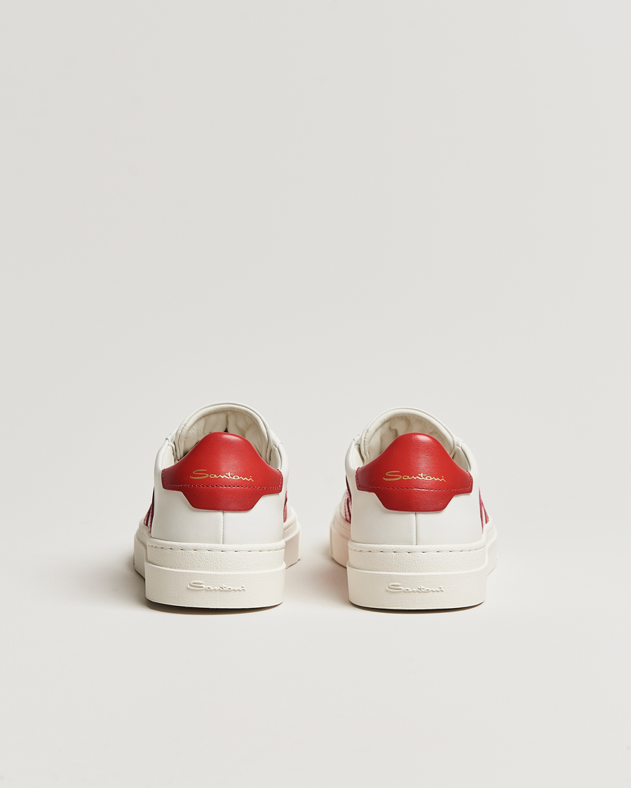 Homme | Santoni Double Buckle Sneakers White/Red | Santoni | Double Buckle Sneakers White/Red