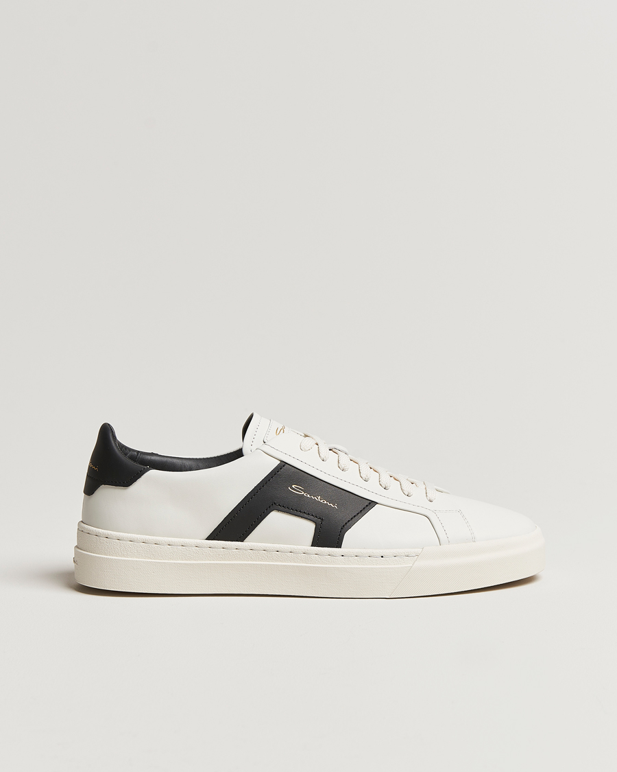 Homme | Santoni Double Buckle Sneakers White/Black | Santoni | Double Buckle Sneakers White/Black