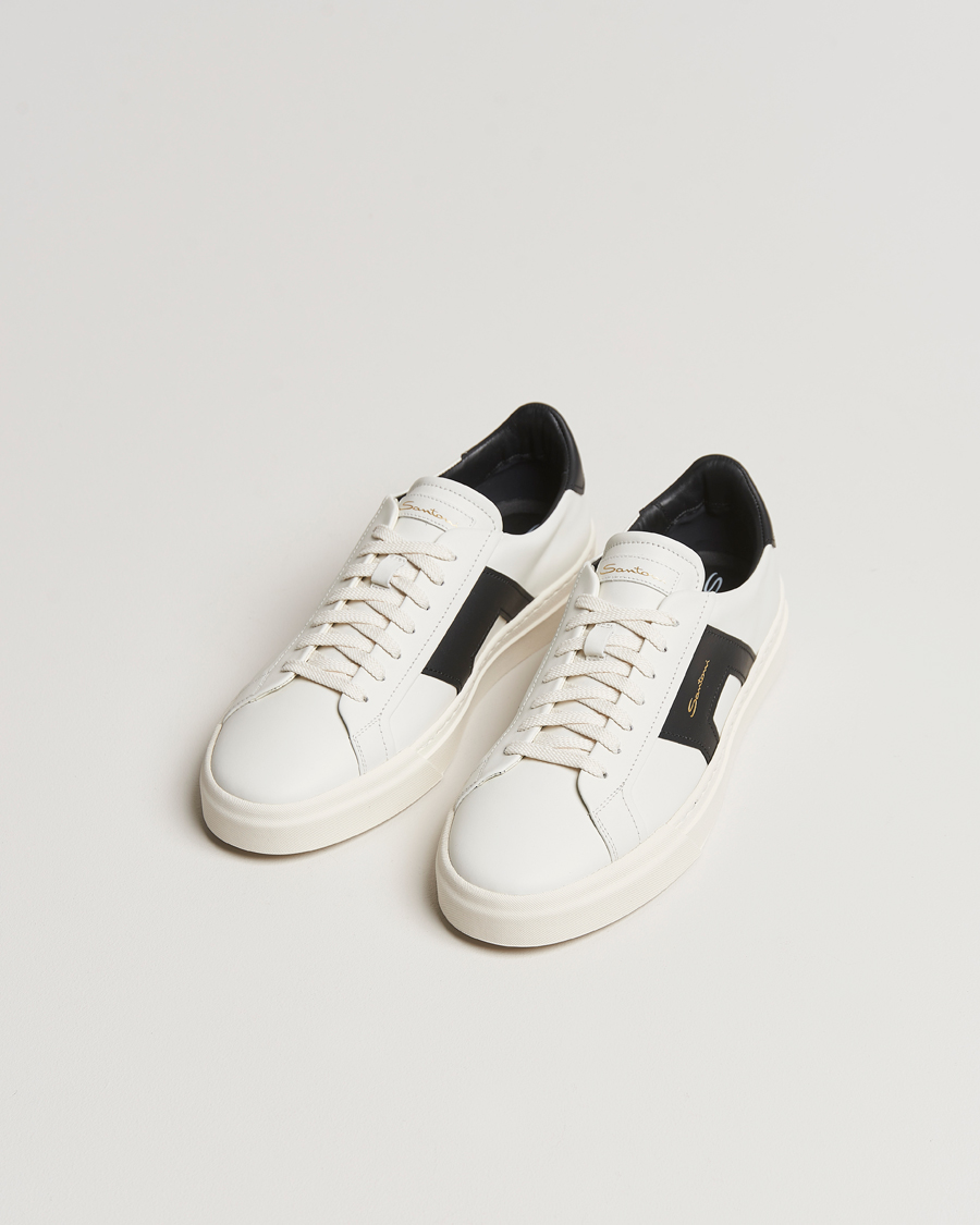 Homme | Santoni Double Buckle Sneakers White/Black | Santoni | Double Buckle Sneakers White/Black