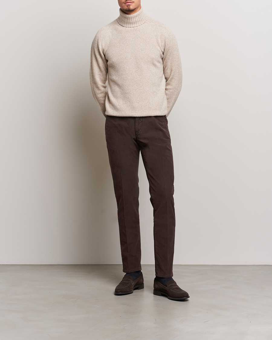Homme | Pantalons | Incotex | Slim Fit Garment Dyed Slacks Dark Brown
