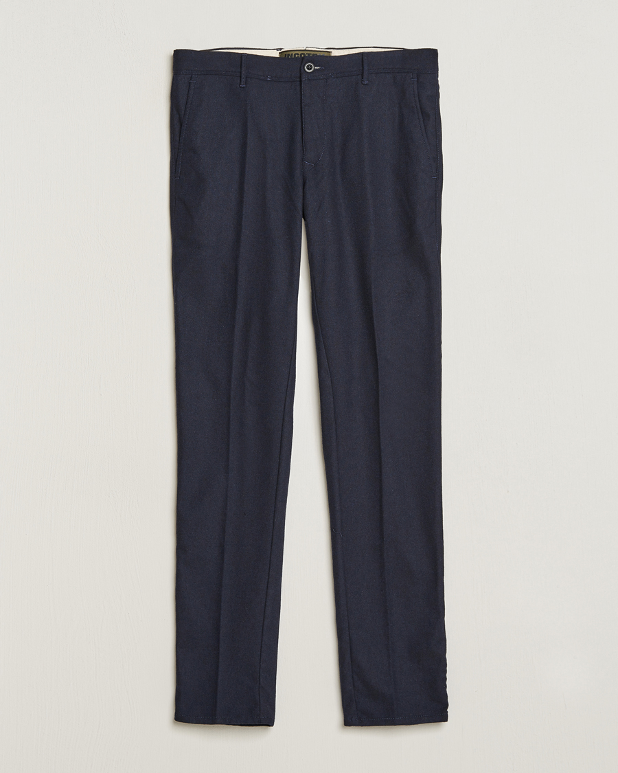 Homme | Pantalons | Incotex | Slim Fit Washed Flannel Stretch Slacks Navy
