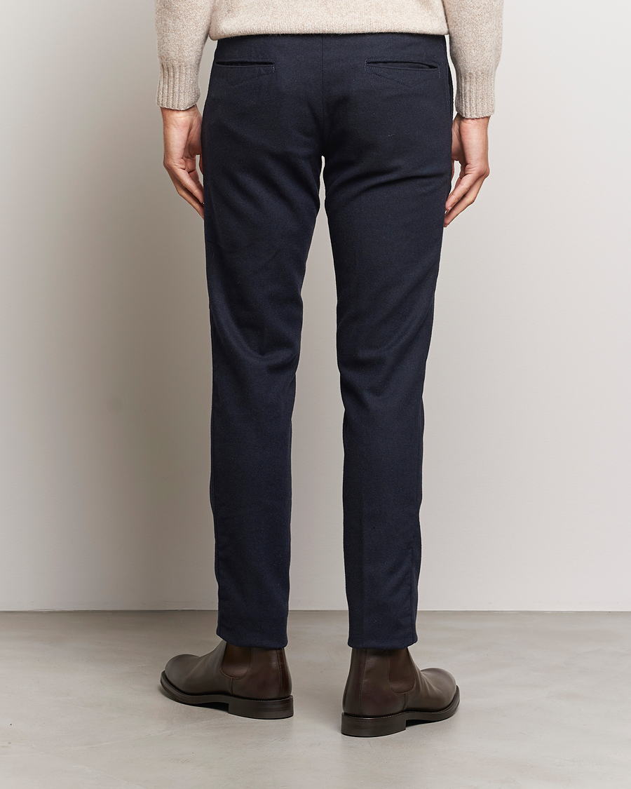 Homme | Pantalons | Incotex | Slim Fit Washed Flannel Stretch Slacks Navy