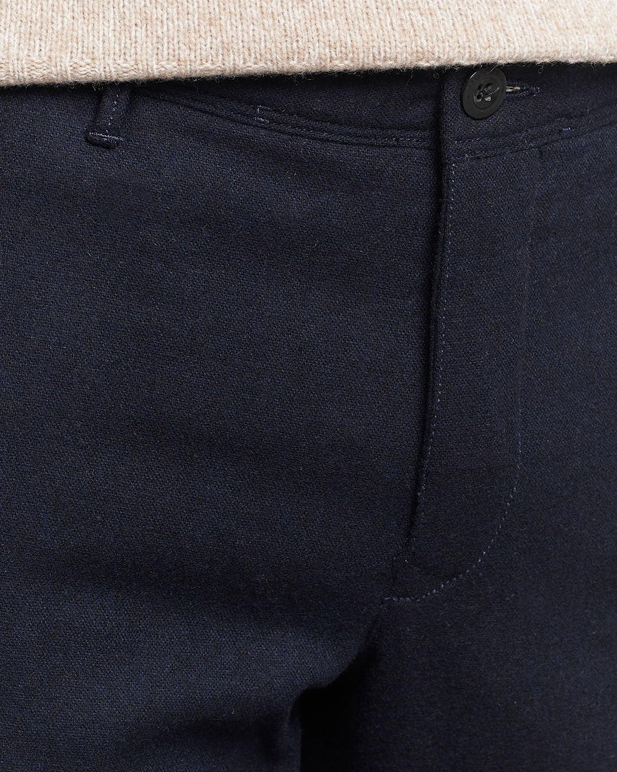 Homme | Pantalons | Incotex | Slim Fit Washed Flannel Stretch Slacks Navy