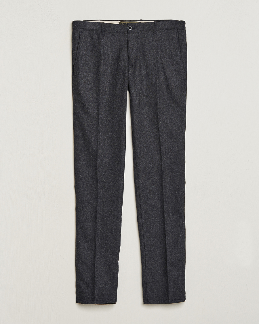 Homme | Pantalons | Incotex | Slim Fit Washed Flannel Stretch Slacks Dark Grey