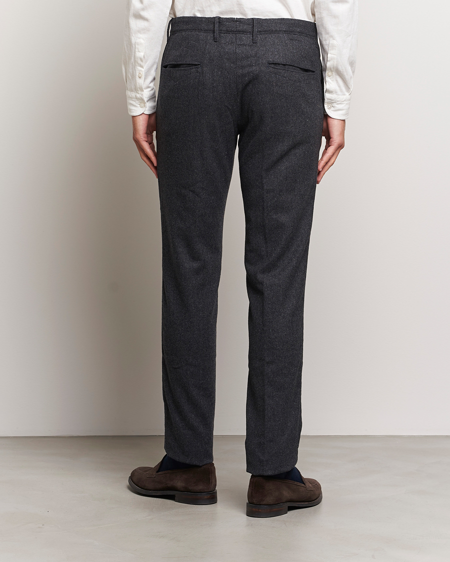 Homme | Pantalons | Incotex | Slim Fit Washed Flannel Stretch Slacks Dark Grey