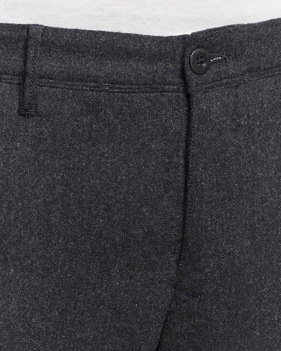 Homme | Pantalons | Incotex | Slim Fit Washed Flannel Stretch Slacks Dark Grey