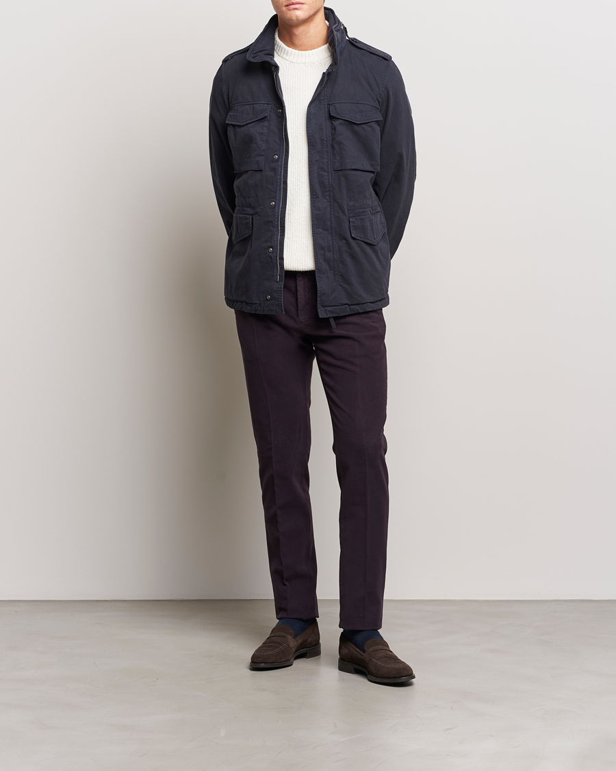 Homme | Pantalons | Incotex | Slim Fit Luxury Moleskine Trousers Burgundy