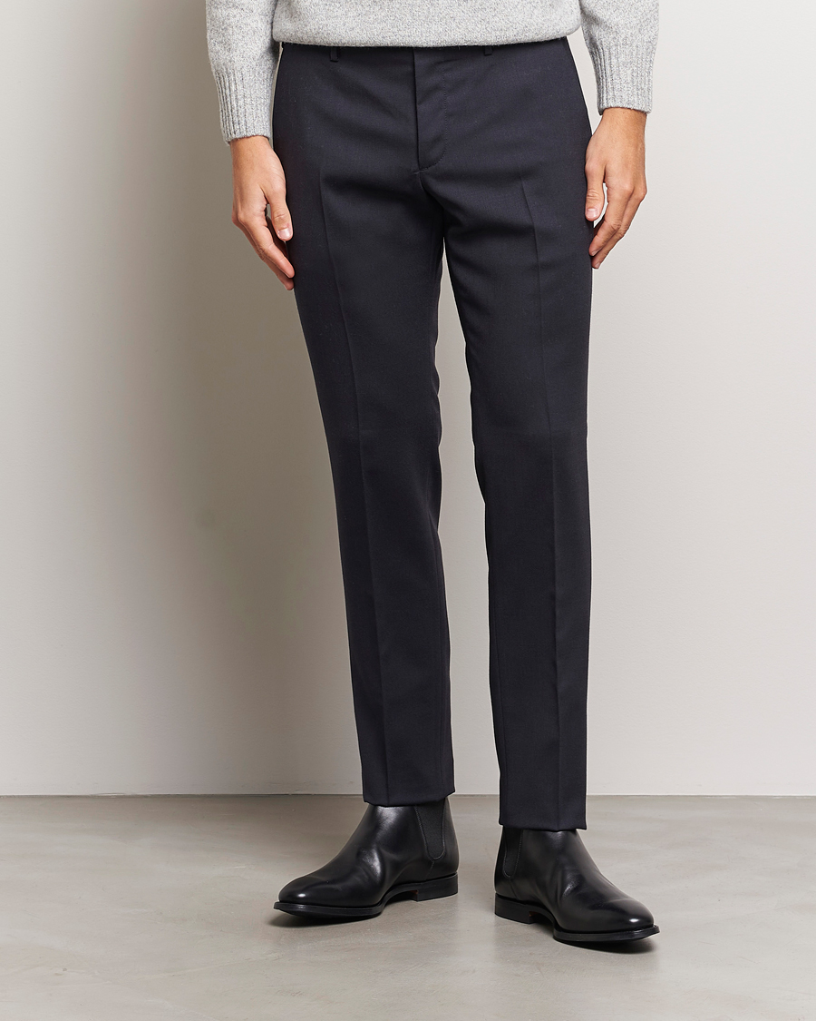 Homme |  | Incotex | Slim Fit Washable Flannel Trousers Navy