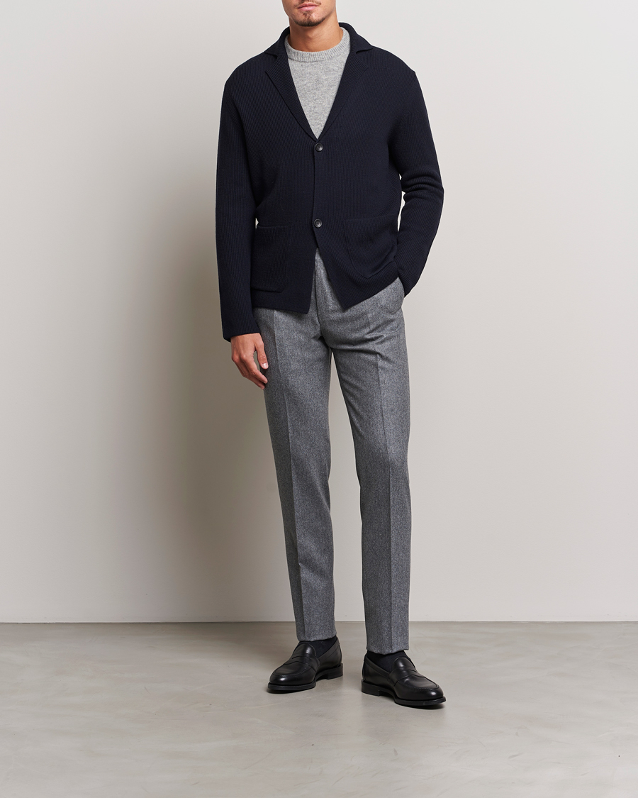 Homme | Pantalons | Incotex | Slim Fit Carded Flannel Trousers Grey Melange