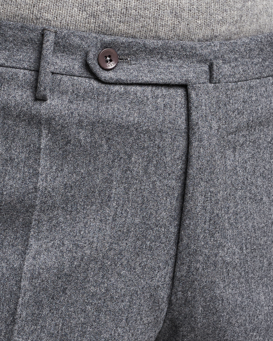 Homme | Pantalons | Incotex | Slim Fit Carded Flannel Trousers Grey Melange