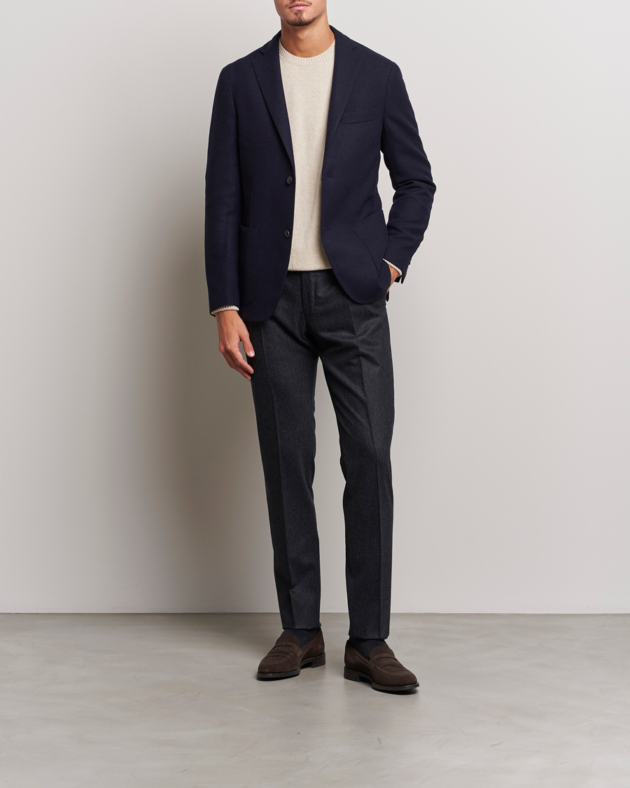 Homme | Pantalons | Incotex | Slim Fit Carded Flannel Trousers Dark Grey