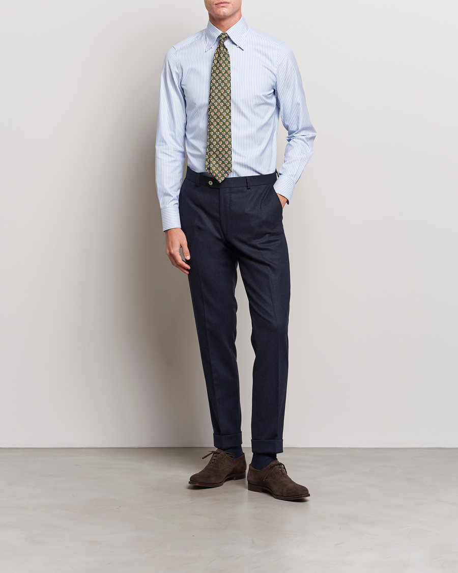 Homme | Chemises | Finamore Napoli | Milano Slim Oxford Button Down Shirt Blue Stripe