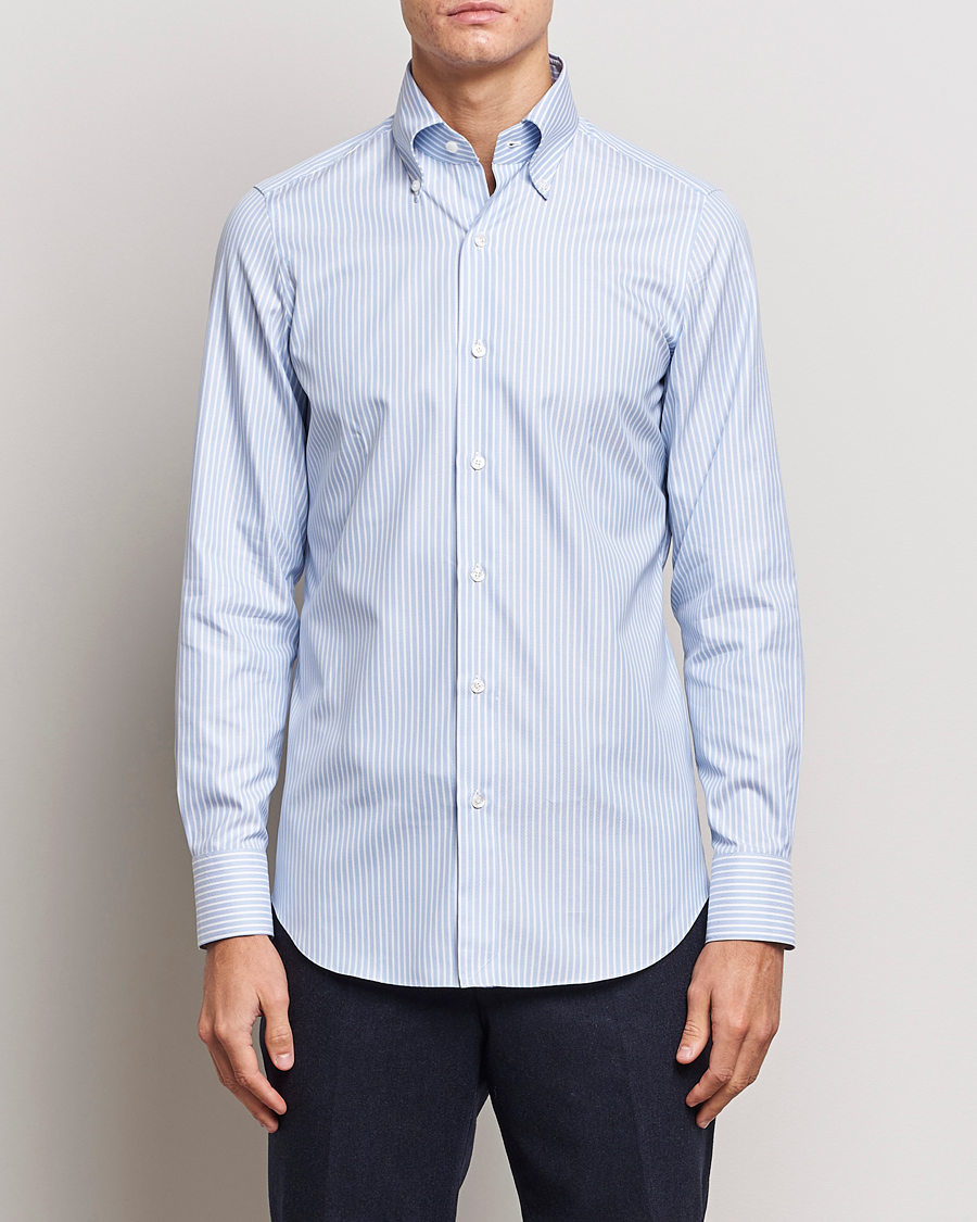 Homme | Chemises | Finamore Napoli | Milano Slim Oxford Button Down Shirt Blue Stripe