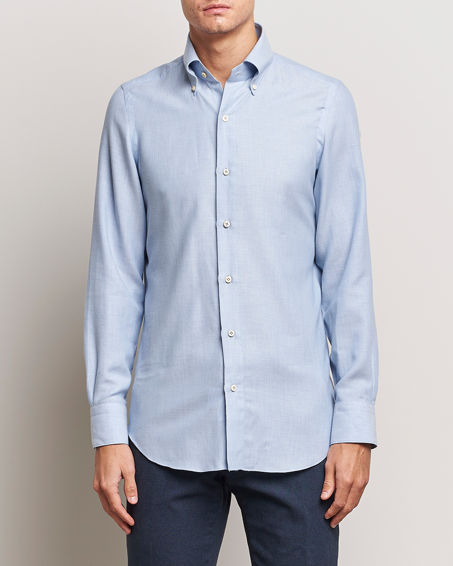 Homme |  | Finamore Napoli | Milano Slim Cashmere BD Shirt Light Blue