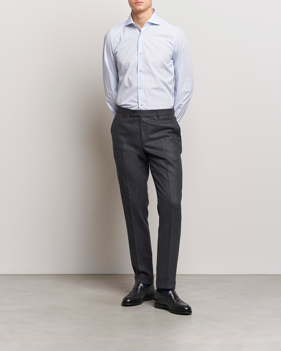 Homme | Chemises | Finamore Napoli | Milano Slim Washed Dress Shirt Blue Stripe
