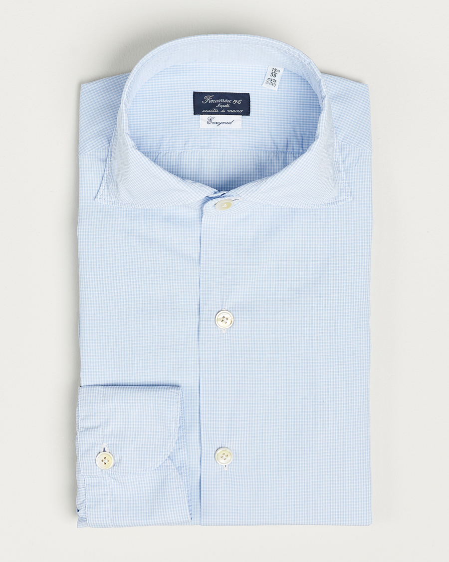 Homme | Chemises | Finamore Napoli | Milano Slim Washed Dress Shirt Blue Check