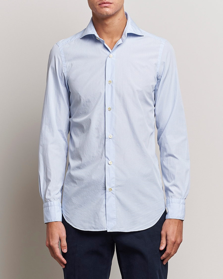 Homme | Chemises | Finamore Napoli | Milano Slim Washed Dress Shirt Blue Check