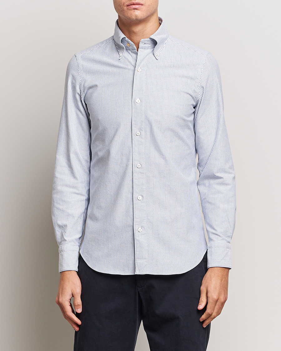 Homme |  | Finamore Napoli | Tokyo Slim Oxford Button Down Shirt Blue Stripe