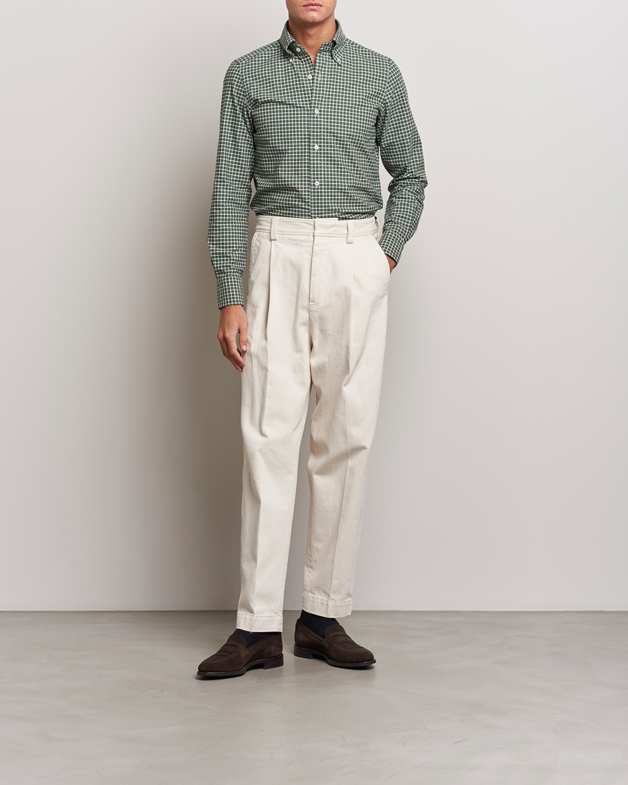 Homme | Chemises | Finamore Napoli | Tokyo Slim Oxford Button Down Shirt Green Check