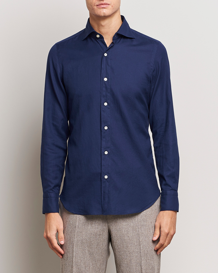Homme | Chemises En Flanelle | Finamore Napoli | Tokyo Slim Flannel Shirt Navy