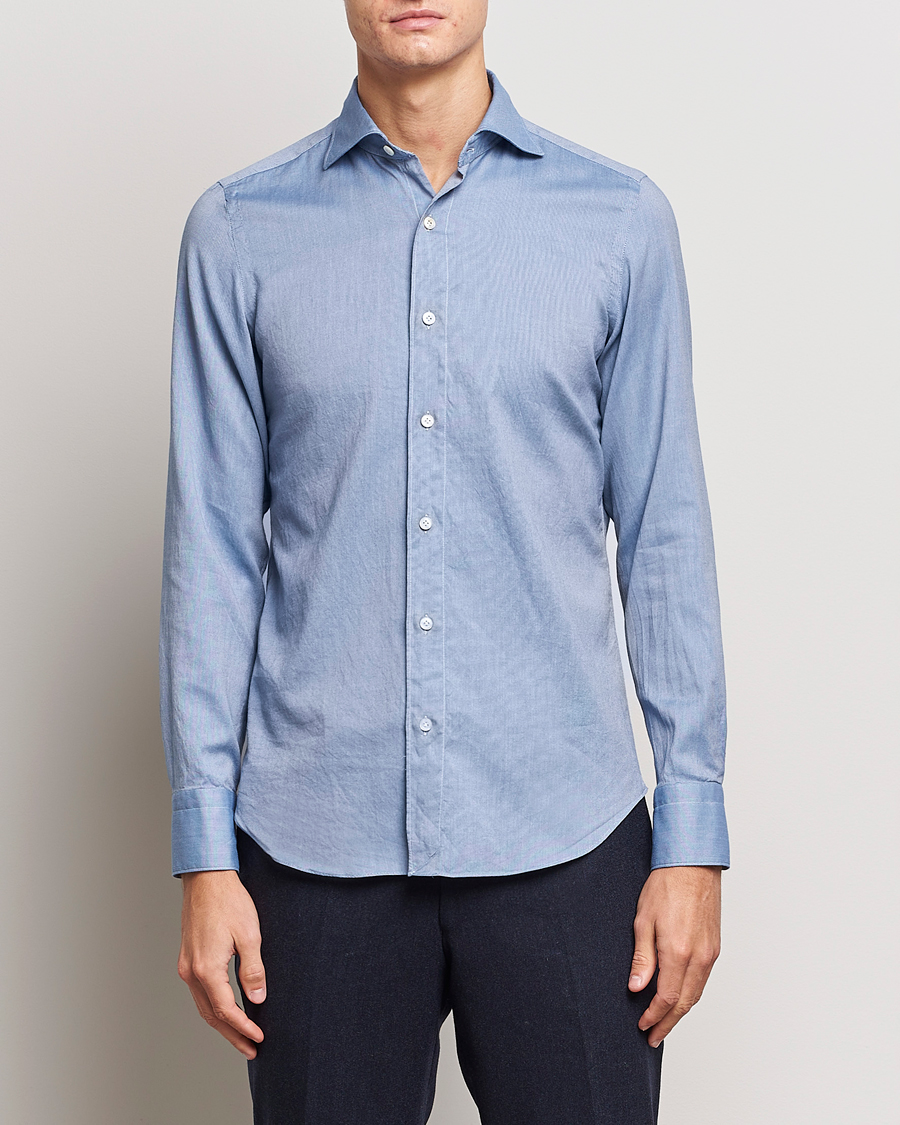 Homme | Chemises | Finamore Napoli | Tokyo Slim Flannel Shirt Light Blue