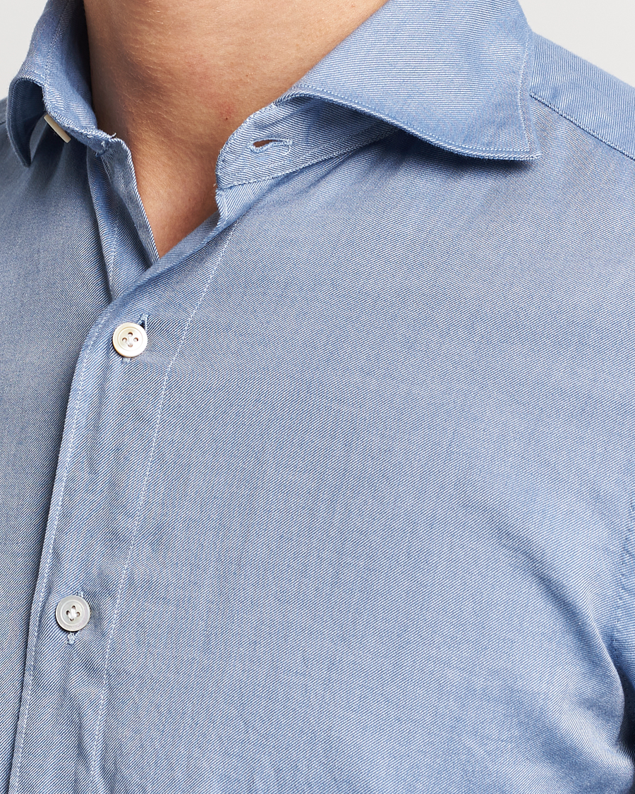 Homme | Chemises | Finamore Napoli | Tokyo Slim Flannel Shirt Light Blue