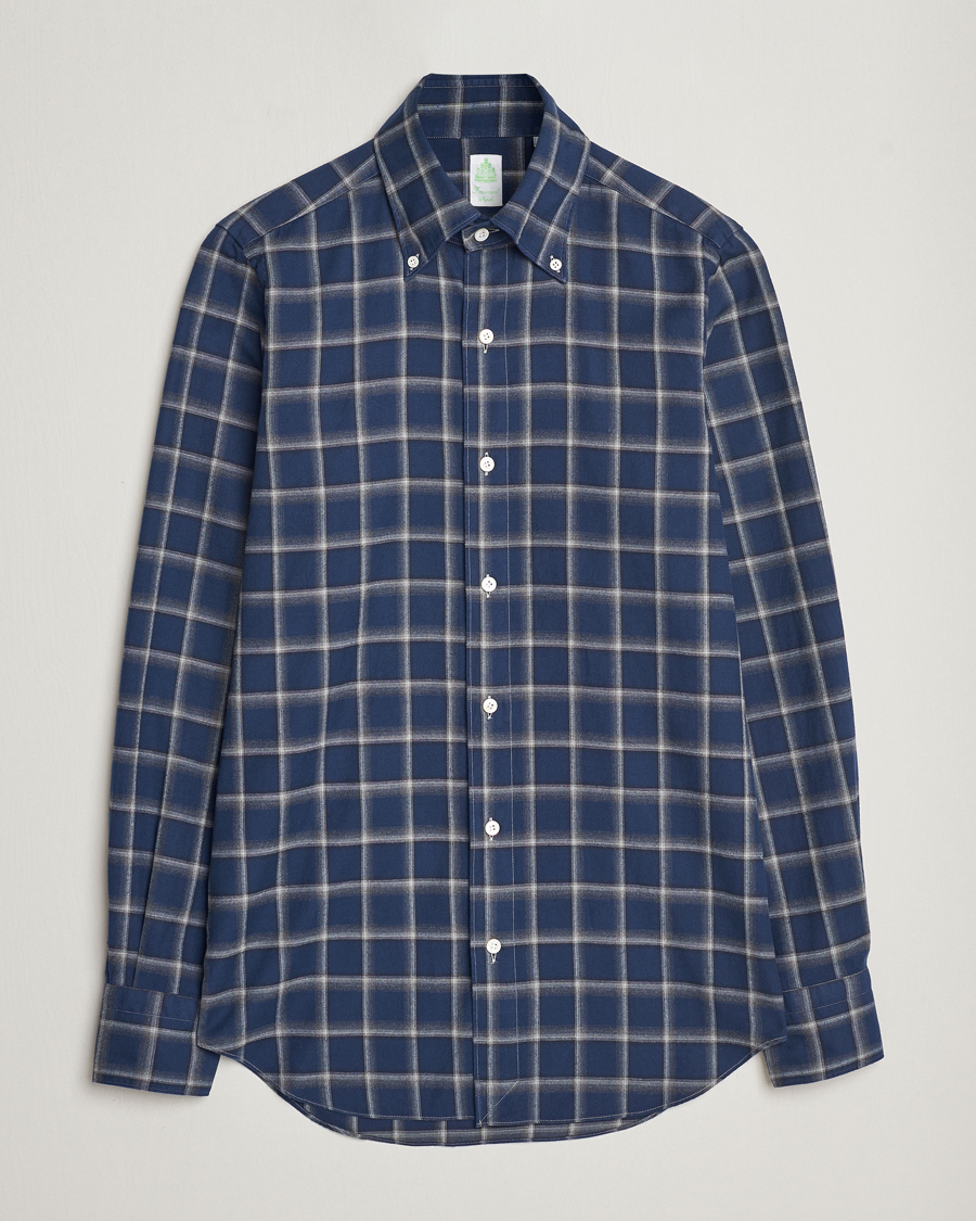 Homme | Chemises | Finamore Napoli | Tokyo Slim Flannel Button Down Shirt Navy Check