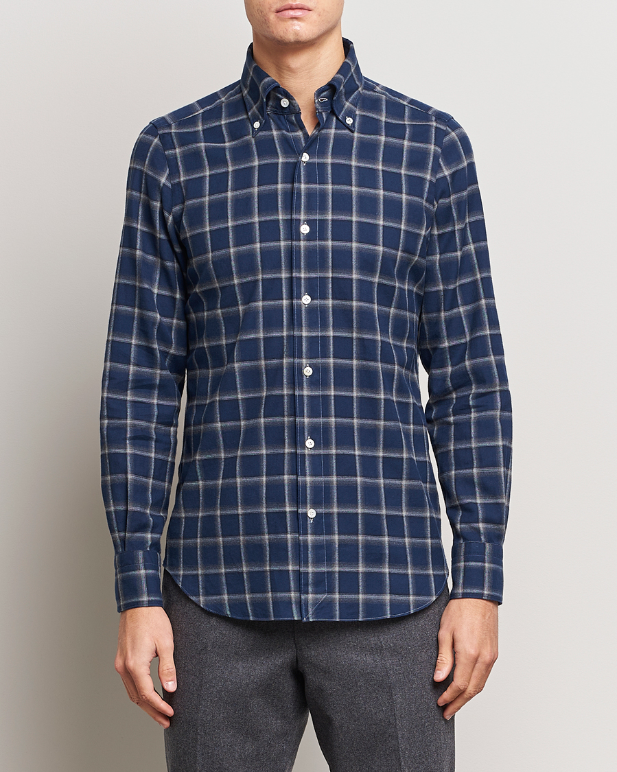Homme | Chemises | Finamore Napoli | Tokyo Slim Flannel Button Down Shirt Navy Check