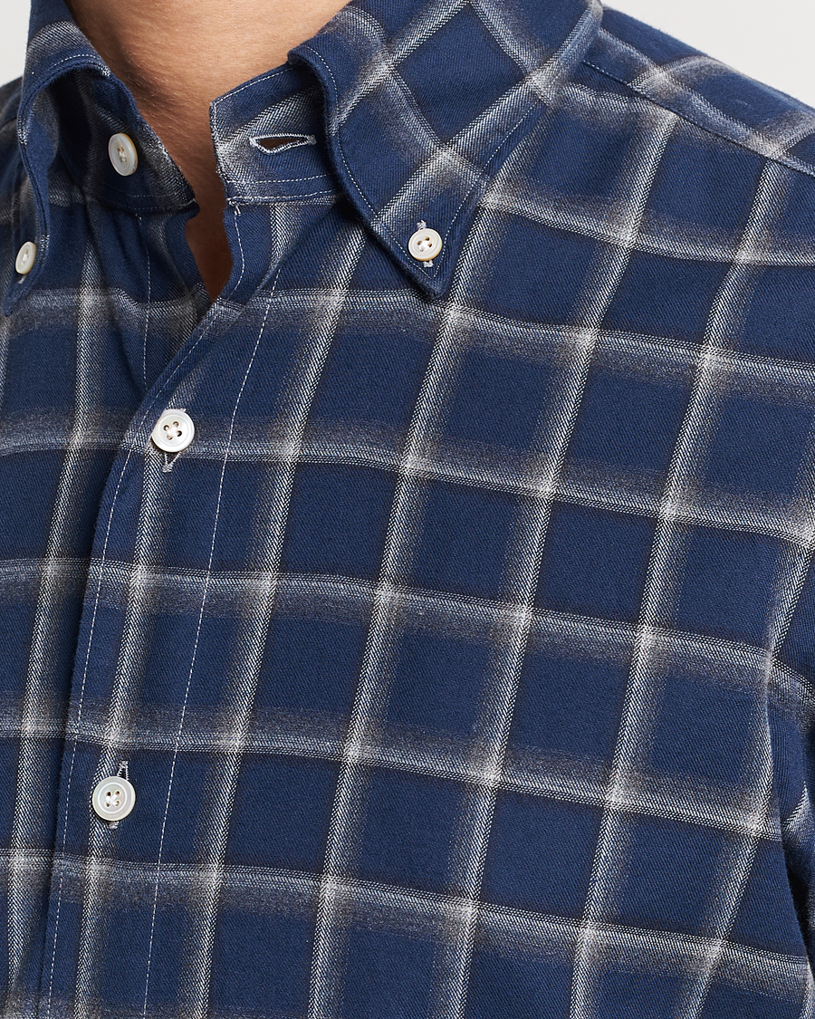 Homme | Chemises | Finamore Napoli | Tokyo Slim Flannel Button Down Shirt Navy Check
