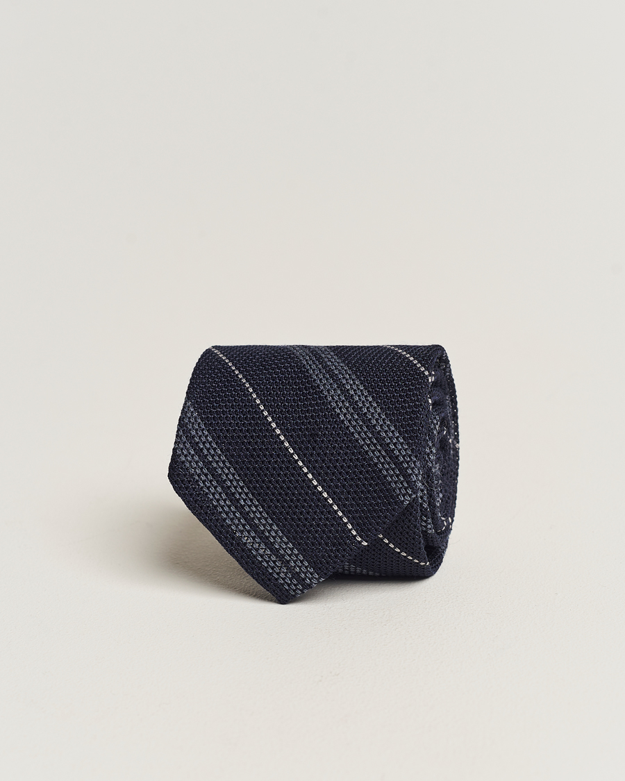 Homme | Finamore Napoli Regimental Grenadine Silk Tie Navy | Finamore Napoli | Regimental Grenadine Silk Tie Navy
