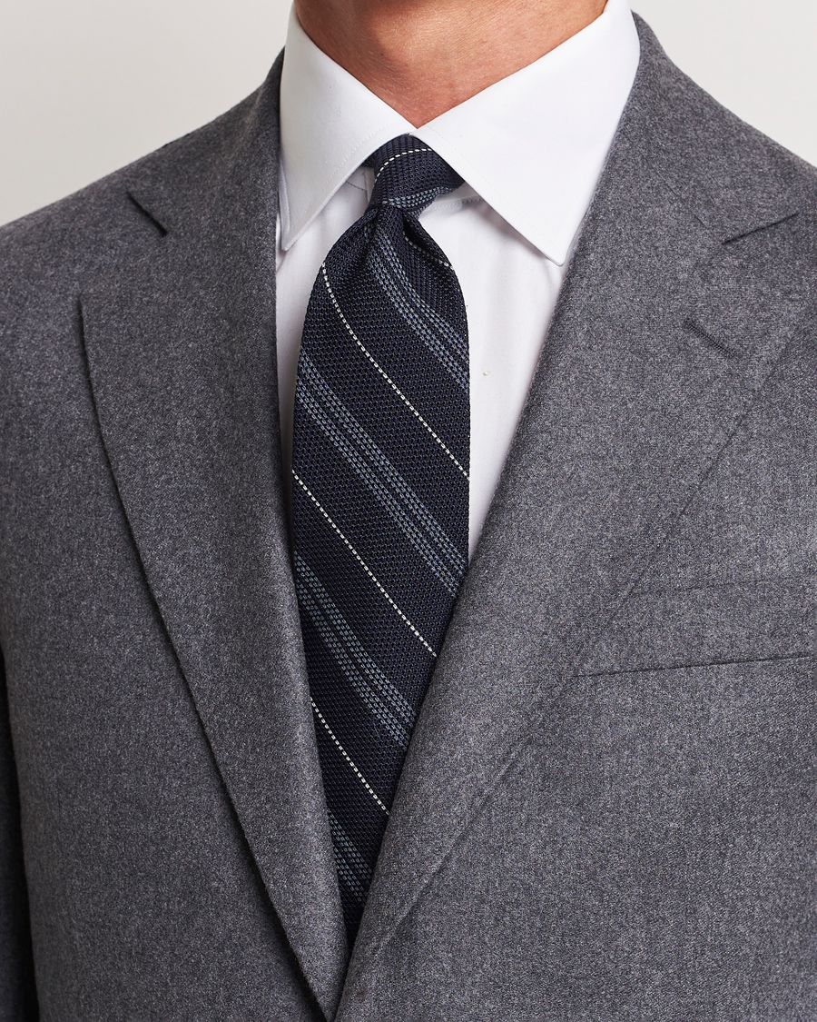 Homme | Finamore Napoli Regimental Grenadine Silk Tie Navy | Finamore Napoli | Regimental Grenadine Silk Tie Navy