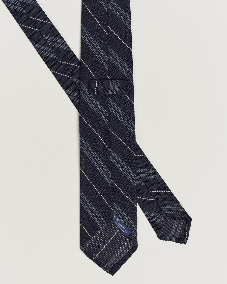 Homme | Finamore Napoli Regimental Grenadine Silk Tie Navy | Finamore Napoli | Regimental Grenadine Silk Tie Navy